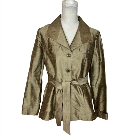 Classiques Entier Atelier 100% Silk Gold Belted Button Down Shirt Size Small - Picture 2 of 10